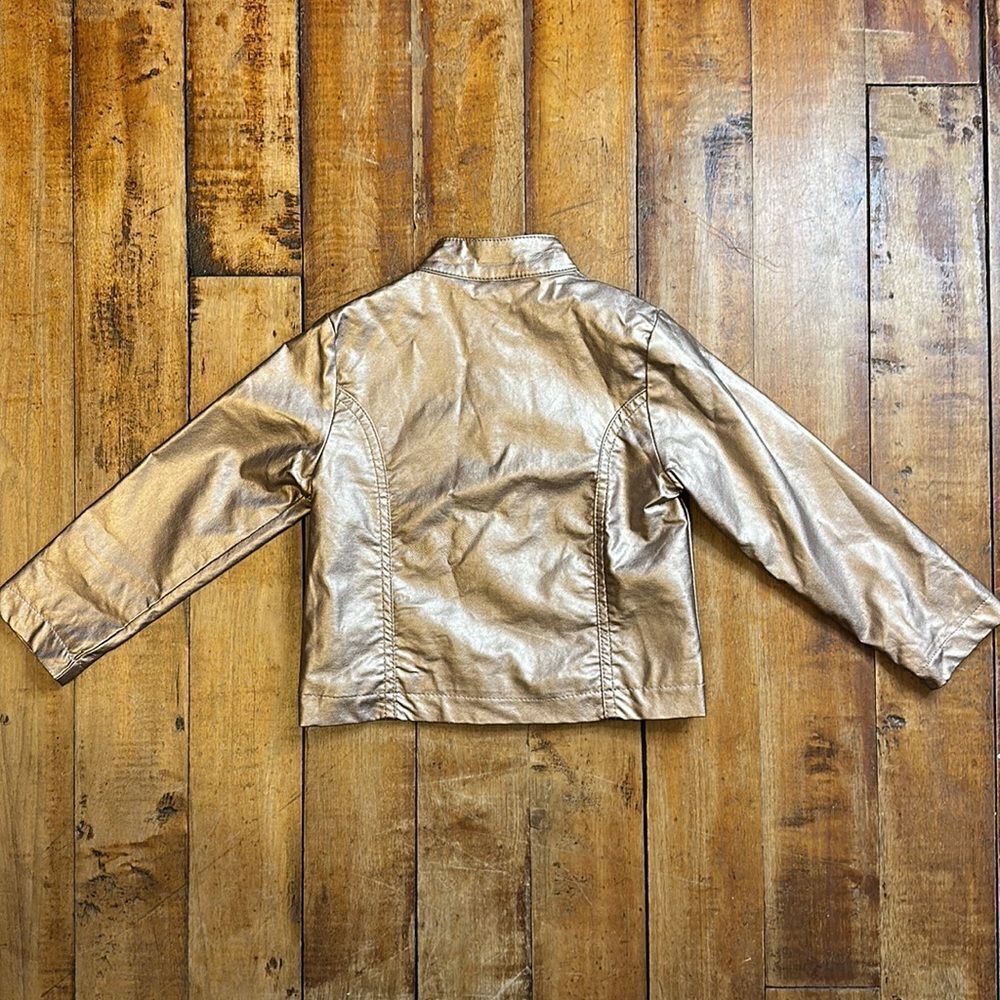 Little Lass 24 months Jacket faux leather Moto bronze metallic utility bomber - Picture 6 of 6